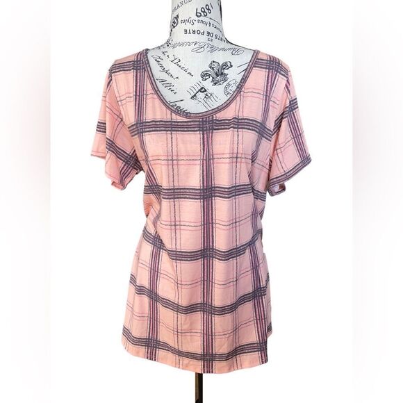 LuLaRoe XL Classic Tee • Windowpane Plaid •Polyester Jersey •High Round Neckline - Picture 2 of 14